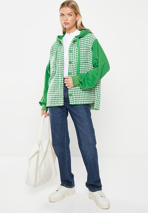 Me&B - Boucle combo hoodie - green & houndstooth