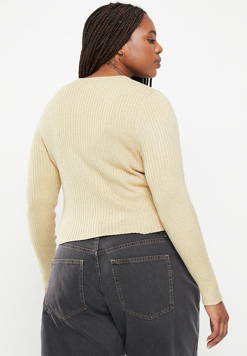 Cotton On - Plus urban rib crew neck top - mid taupe marle