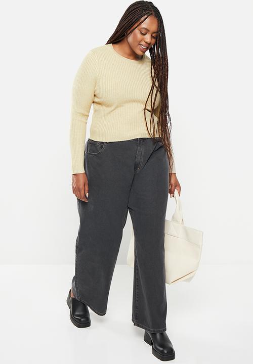 Cotton On - Plus urban rib crew neck top - mid taupe marle
