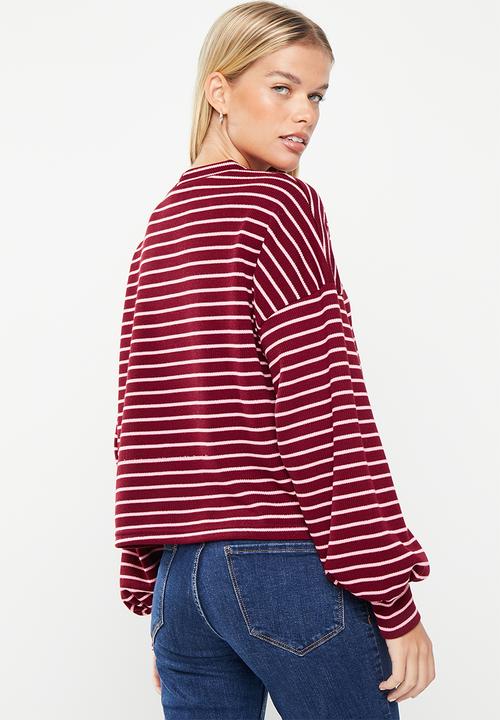 Me&B - Bellow sleeve top - pink & burgundy stripe