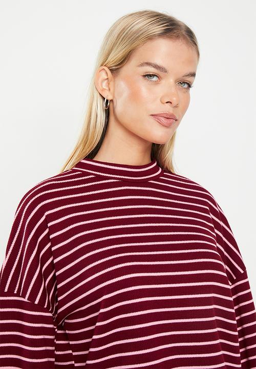 Me&B - Bellow sleeve top - pink & burgundy stripe