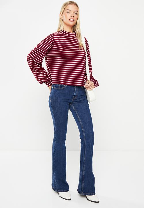 Me&B - Bellow sleeve top - pink & burgundy stripe