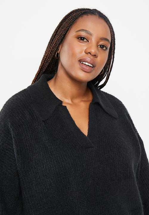 Cotton On - Plus blondie rib collar pullover - black