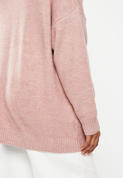 Cotton On - Plus blondie oversized v-neck pullover - dusty rose marle