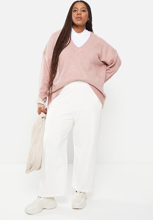 Cotton On - Plus blondie oversized v-neck pullover - dusty rose marle