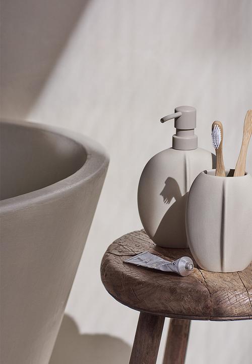 H&M - Stoneware toothbrush mug - light greige