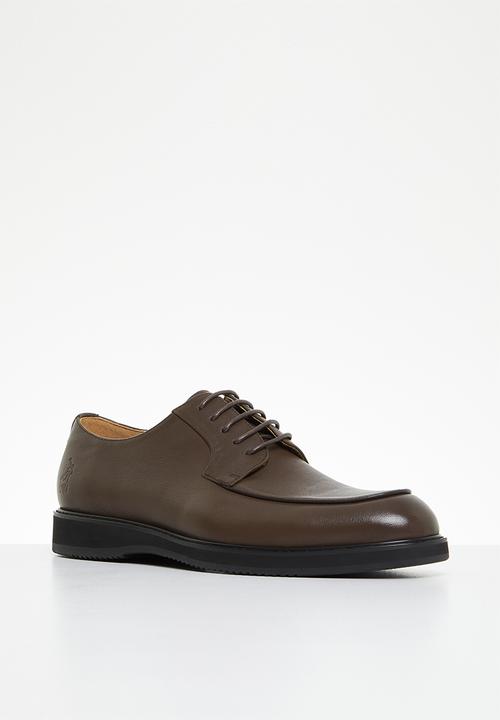 POLO - Pebbled derby leather lace up - brown