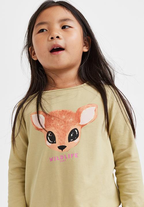H&M - Printed jersey top - beige/deer