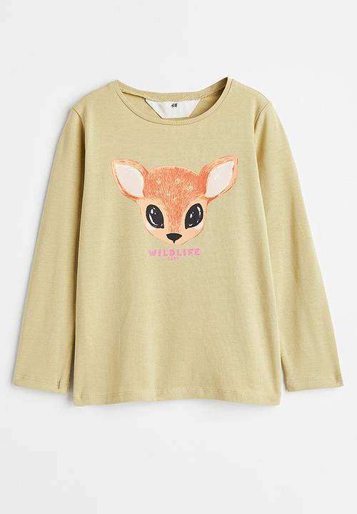 H&M - Printed jersey top - beige/deer