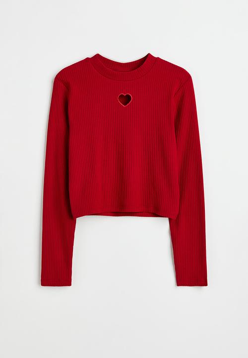 H&M - Ribbed cotton jersey cropped top - red/heart