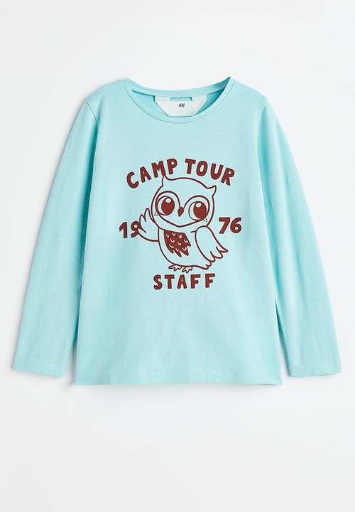 H&M - Printed jersey top - light turquoise/owl