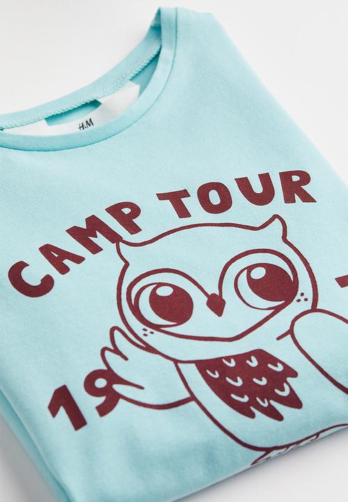 H&M - Printed jersey top - light turquoise/owl