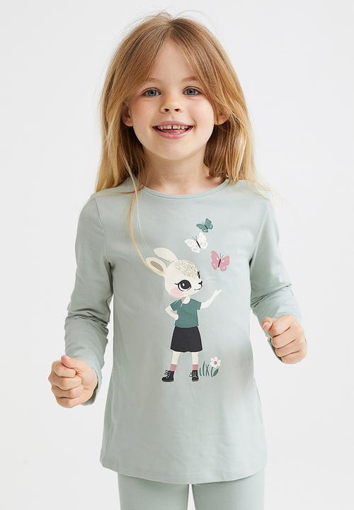 H&M - 3-pack jersey tops - dusky green/rabbit