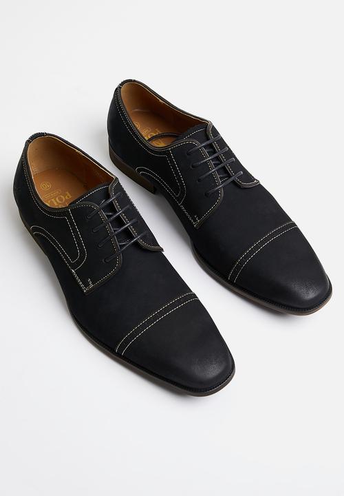 POLO - Brogue toe cap gibson leather lace up - black
