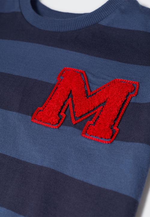 MANGO - T-shirt mstripes - blue