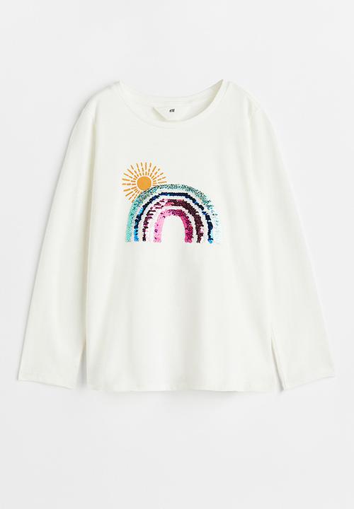 H&M - Motif-front top - natural white/rainbow