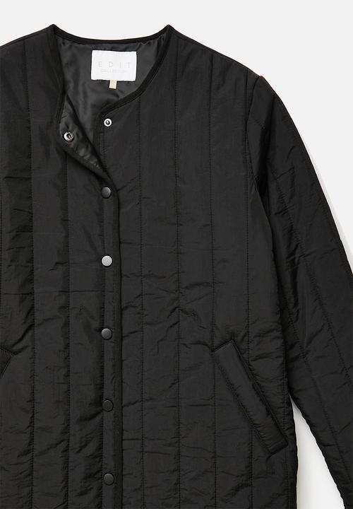 edit - Collarless puffer coat - black