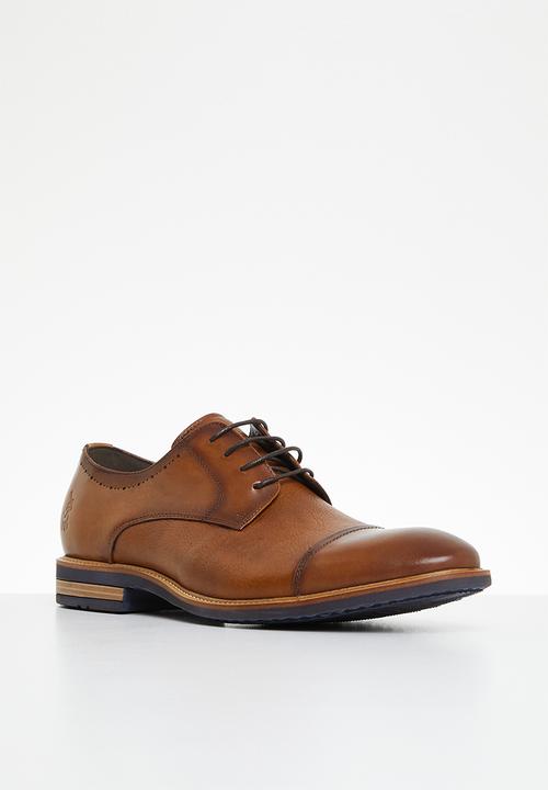 POLO - Burnished toe cap gibson leather lace up - tan