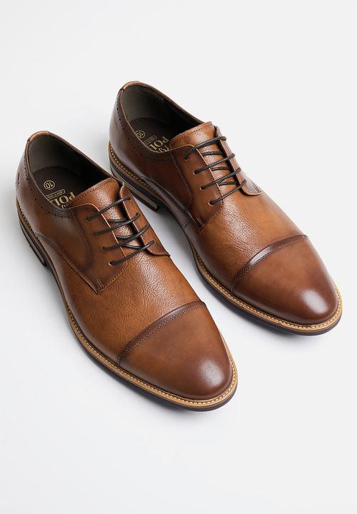 POLO - Burnished toe cap gibson leather lace up - tan