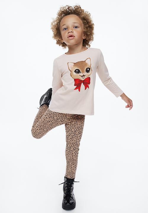 H&M - Brushed-inside leggings - beige/leopard-print
