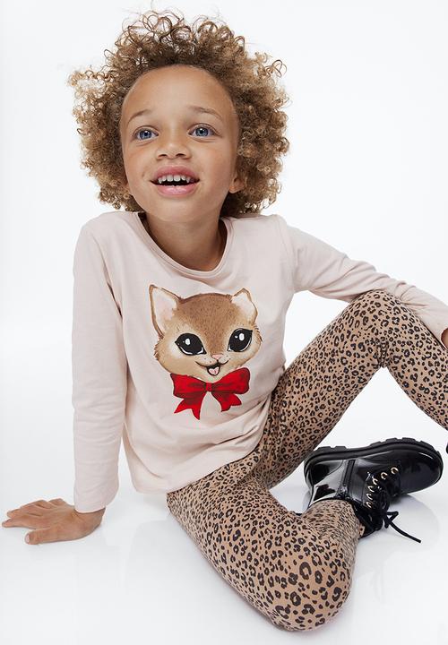 H&M - Brushed-inside leggings - beige/leopard-print
