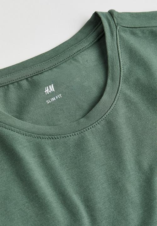 H&M - Slim fit round-necked T-shirt - sage green