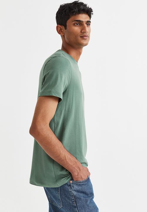 H&M - Slim fit round-necked T-shirt - sage green