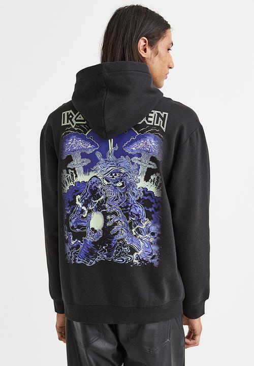 H&M - Relaxed fit hoodie - black/iron maiden