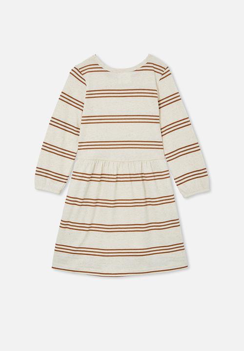 Cotton On - Savannah long sleeve dress - caramel marle stripe