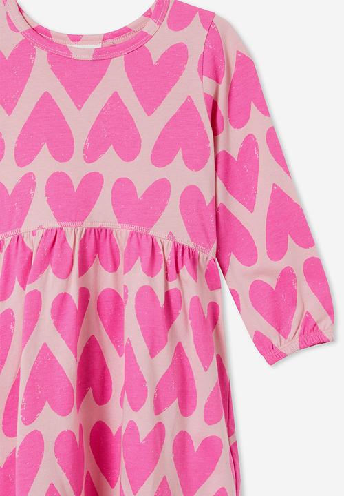 Cotton On - Savannah long sleeve dress - marshmallow/hearts