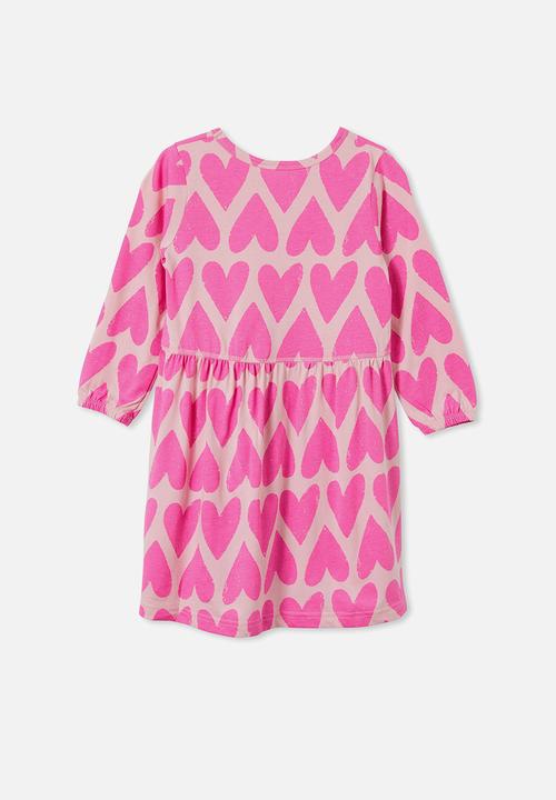 Cotton On - Savannah long sleeve dress - marshmallow/hearts