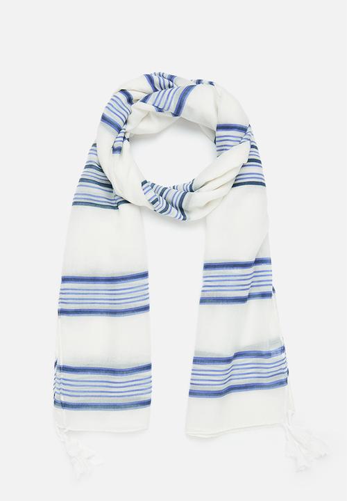 edit - Striped mid weight scarf - blue & white