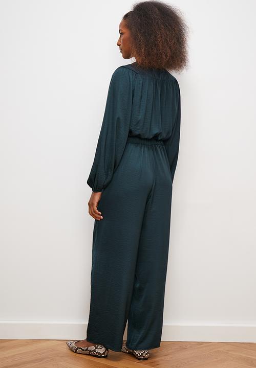 edit - Satin wrap wide leg jumpsuit - dark teal