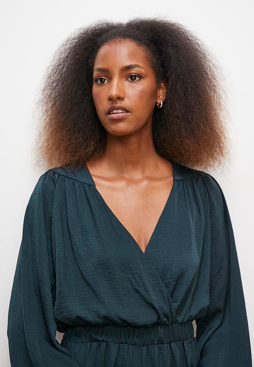 edit - Satin wrap wide leg jumpsuit - dark teal