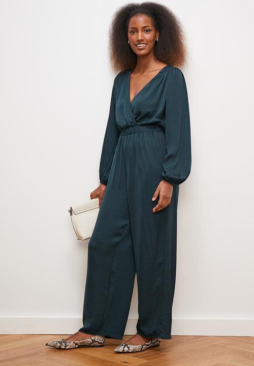 edit - Satin wrap wide leg jumpsuit - dark teal