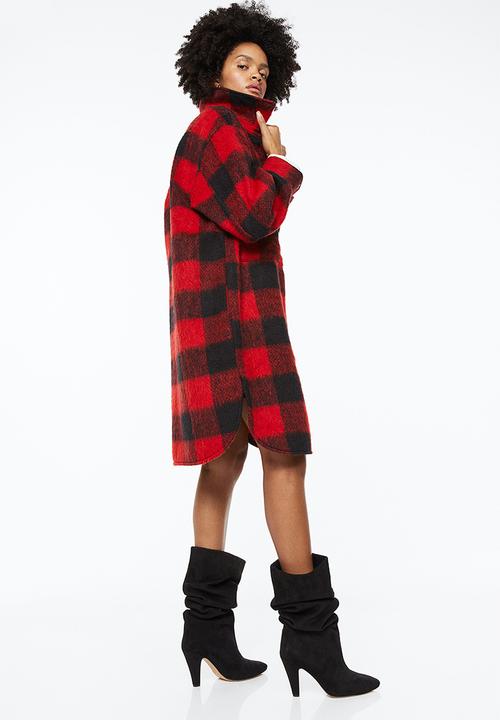 H&M - Oversized long shacket - red/checked