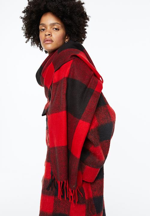 H&M - Oversized long shacket - red/checked