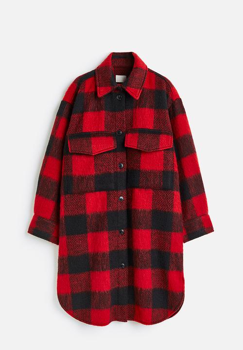 H&M - Oversized long shacket - red/checked