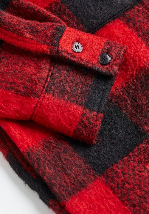 H&M - Oversized long shacket - red/checked