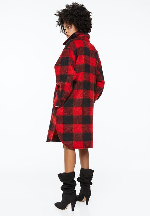 H&M - Oversized long shacket - red/checked