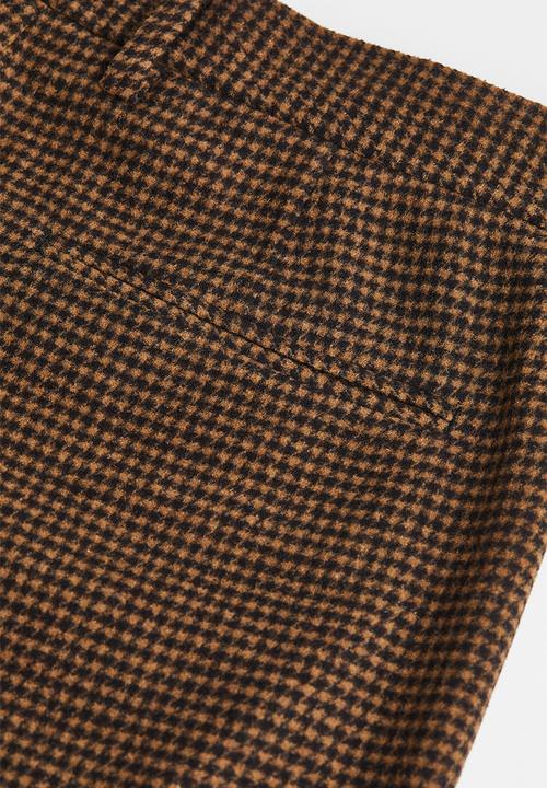 H&M - Relaxed fit wool-blend trousers - brown/dogtooth-patterned