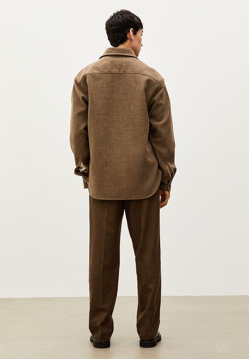 H&M - Relaxed fit wool-blend trousers - brown/dogtooth-patterned