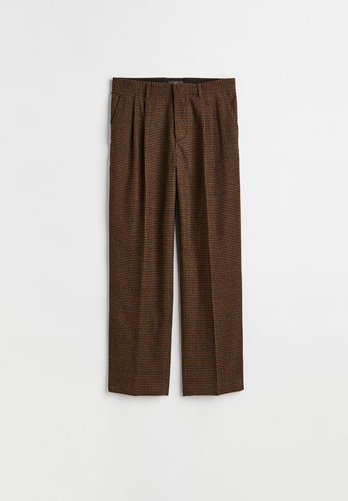 H&M - Relaxed fit wool-blend trousers - brown/dogtooth-patterned