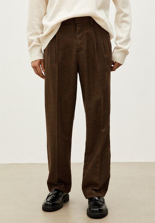 H&M - Relaxed fit wool-blend trousers - brown/dogtooth-patterned