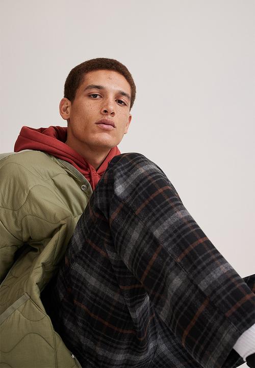 H&M - Relaxed fit wool-blend twill trousers - brown& black checked