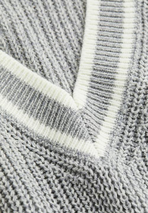 H&M - Rib-knit sweater vest - light grey marl/white