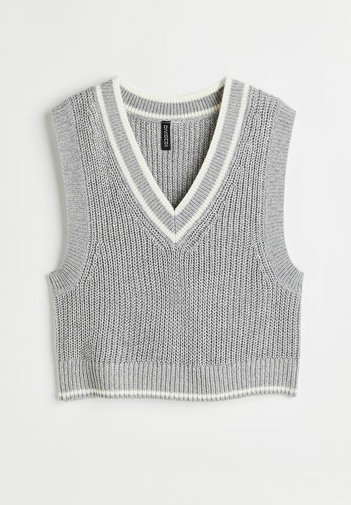 H&M - Rib-knit sweater vest - light grey marl/white
