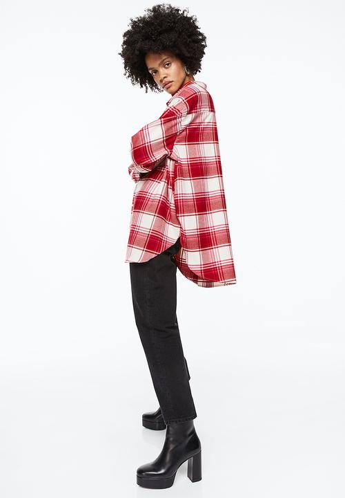 H&M - Oversized flannel shirt - red/checked