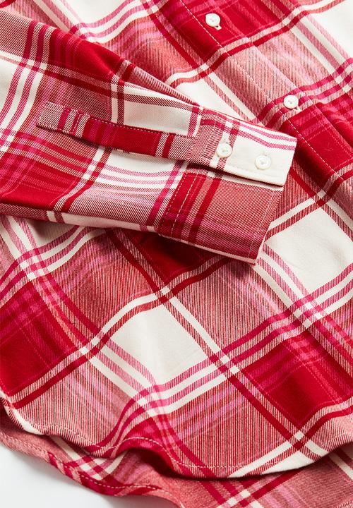 H&M - Oversized flannel shirt - red/checked