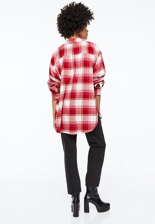 H&M - Oversized flannel shirt - red/checked